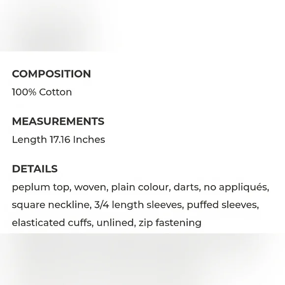 PINKO CROP Black Peplum Top Puffed Sleeve Darts Woven Square Size 2 170/80A - Picture 12 of 12